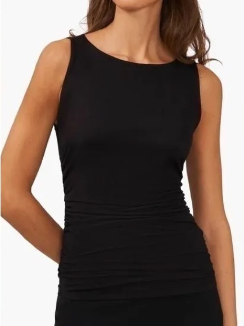 NWT Halogen Ruched Side Boat Neck Fitted Tank Top, Rich Black – Medium